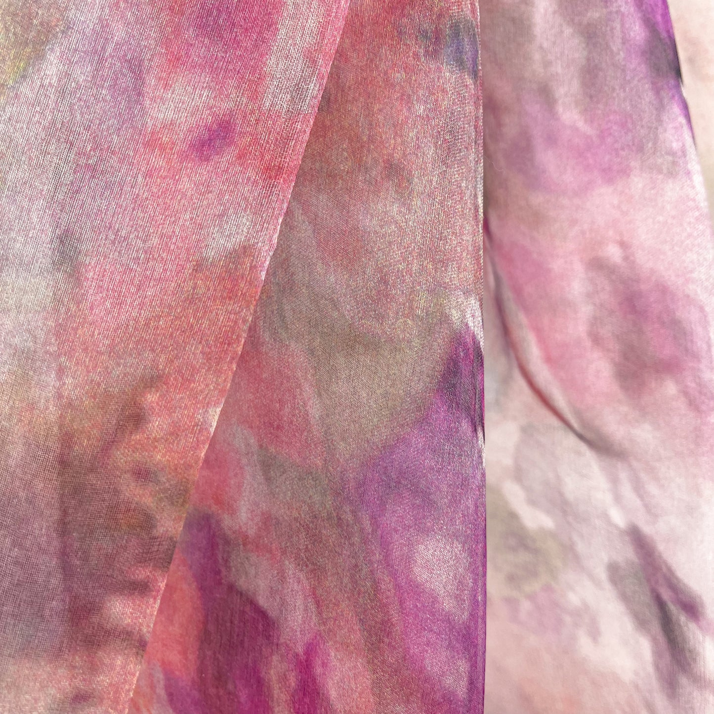 Japanese-made double silk print double silk organza print stole (pink)