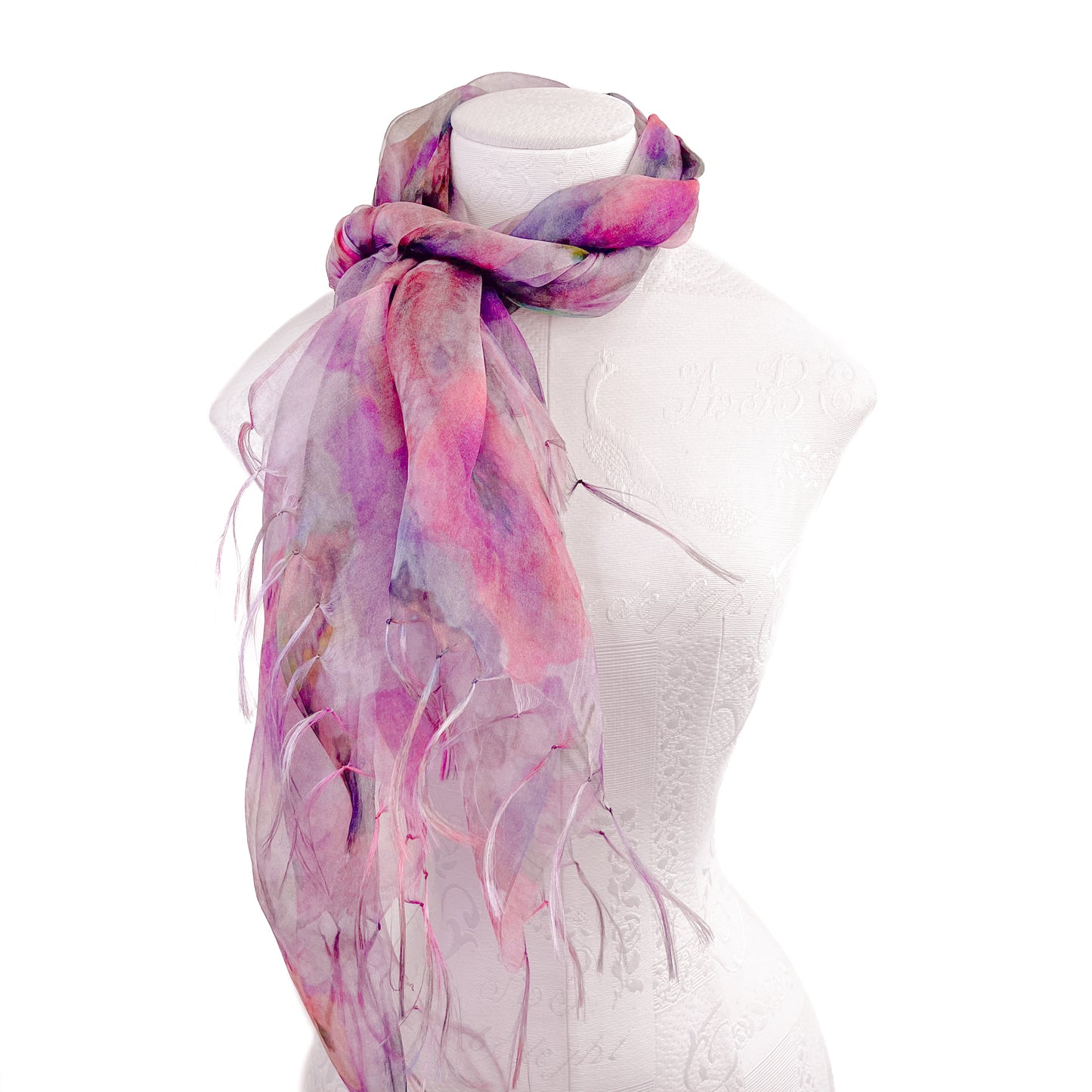 Japanese-made double silk print double silk organza print stole (pink)