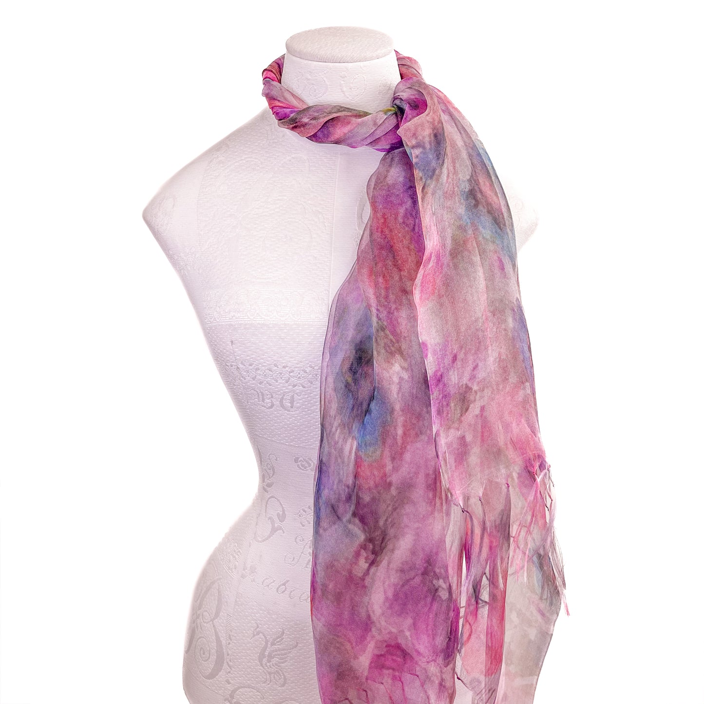 Japanese-made double silk print double silk organza print stole (pink)