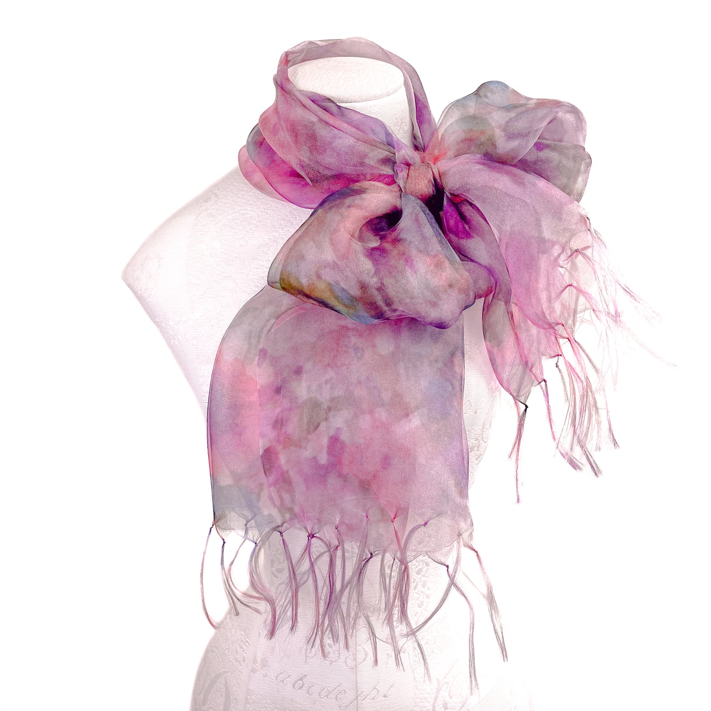 Japanese-made double silk print double silk organza print stole (pink)