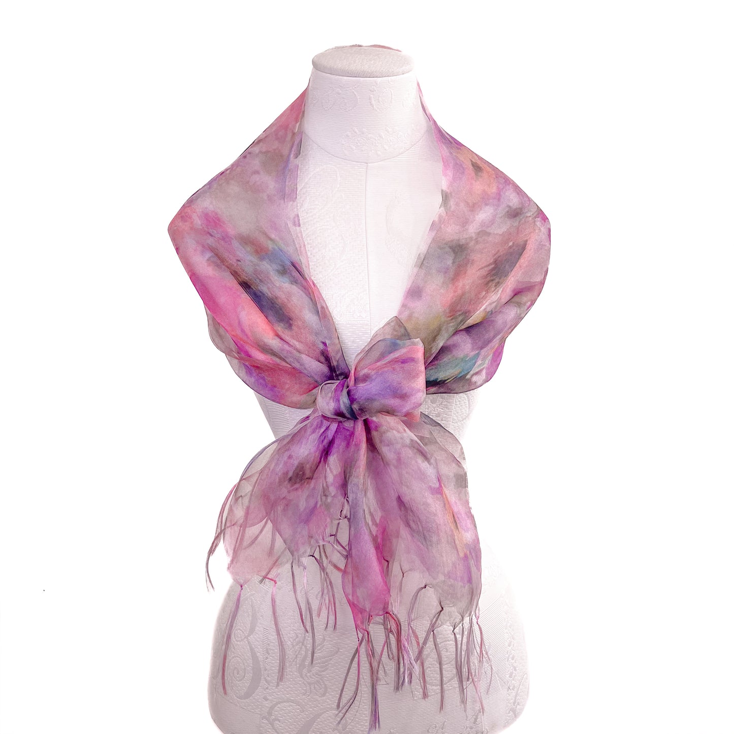 Japanese-made double silk print double silk organza print stole (pink)