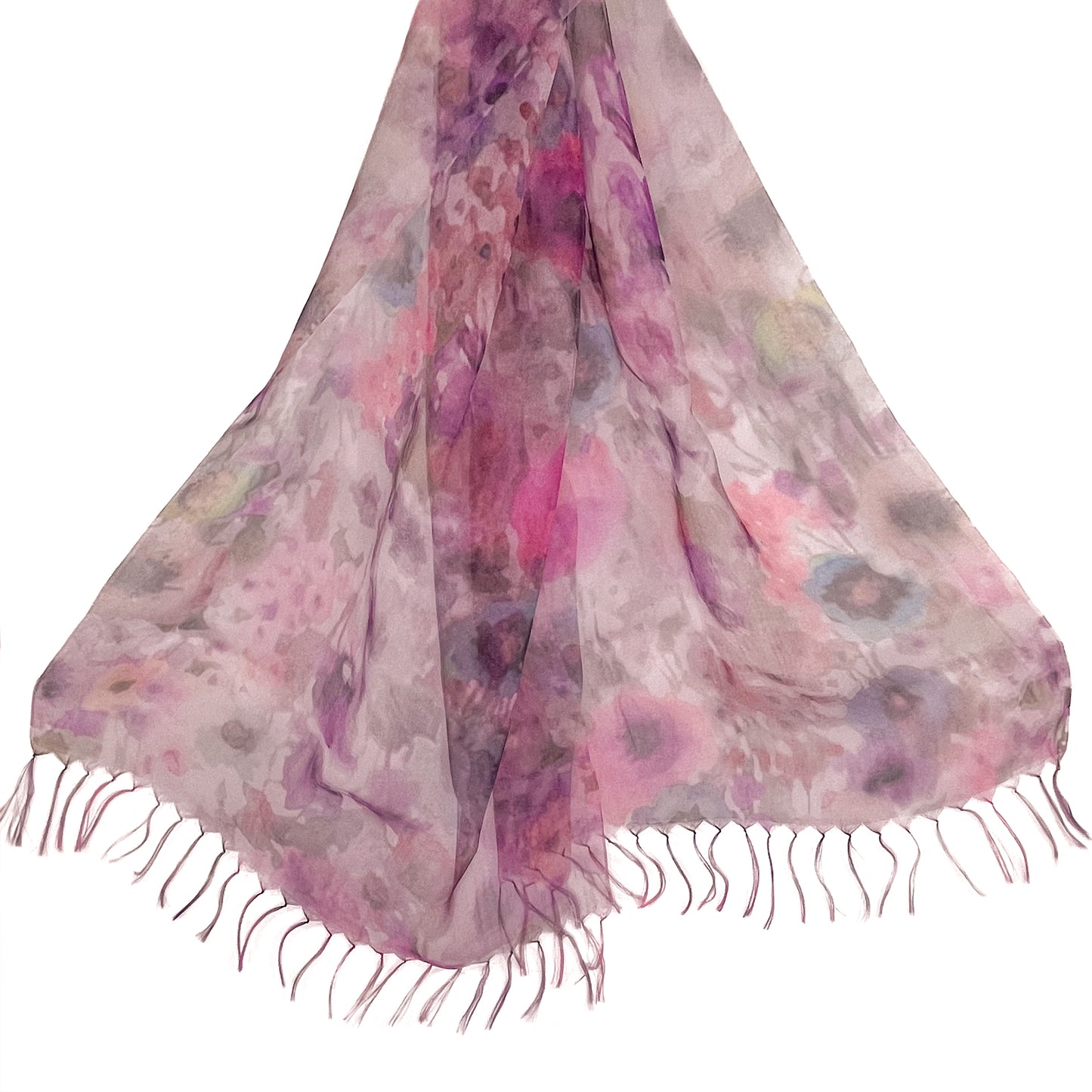 Japanese-made double silk print double silk organza print stole (pink)