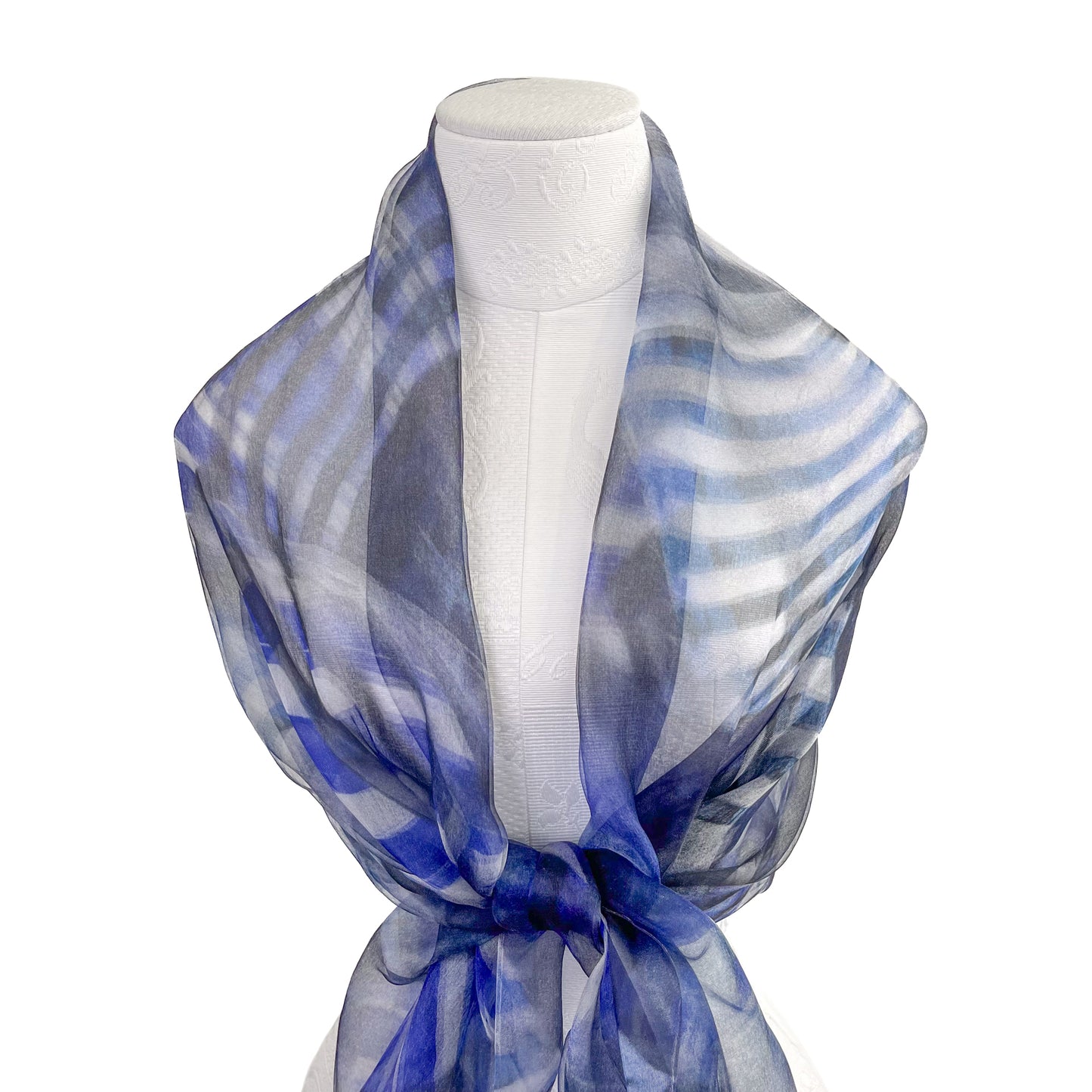 Japanese-made double silk print double silk organza print stole (navy)