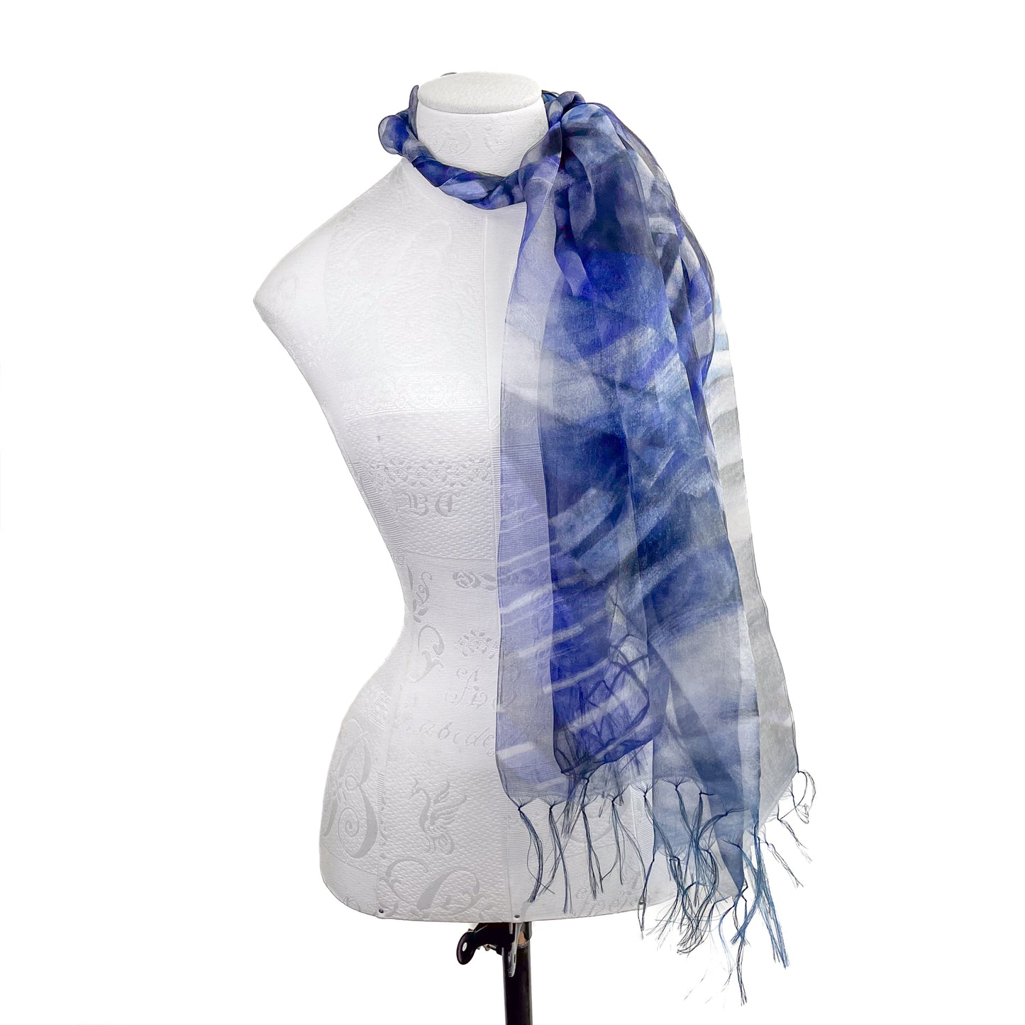 Japanese-made double silk print double silk organza print stole (navy)