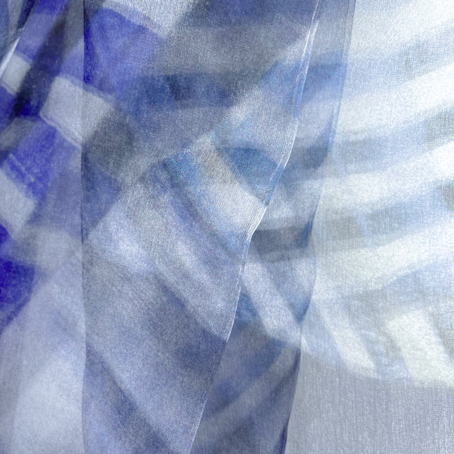 Japanese-made double silk print double silk organza print stole (navy)