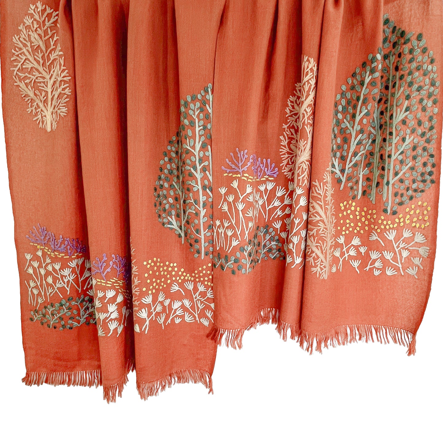 TREE ウール アリー手刺繍ストール (オレンジ)
