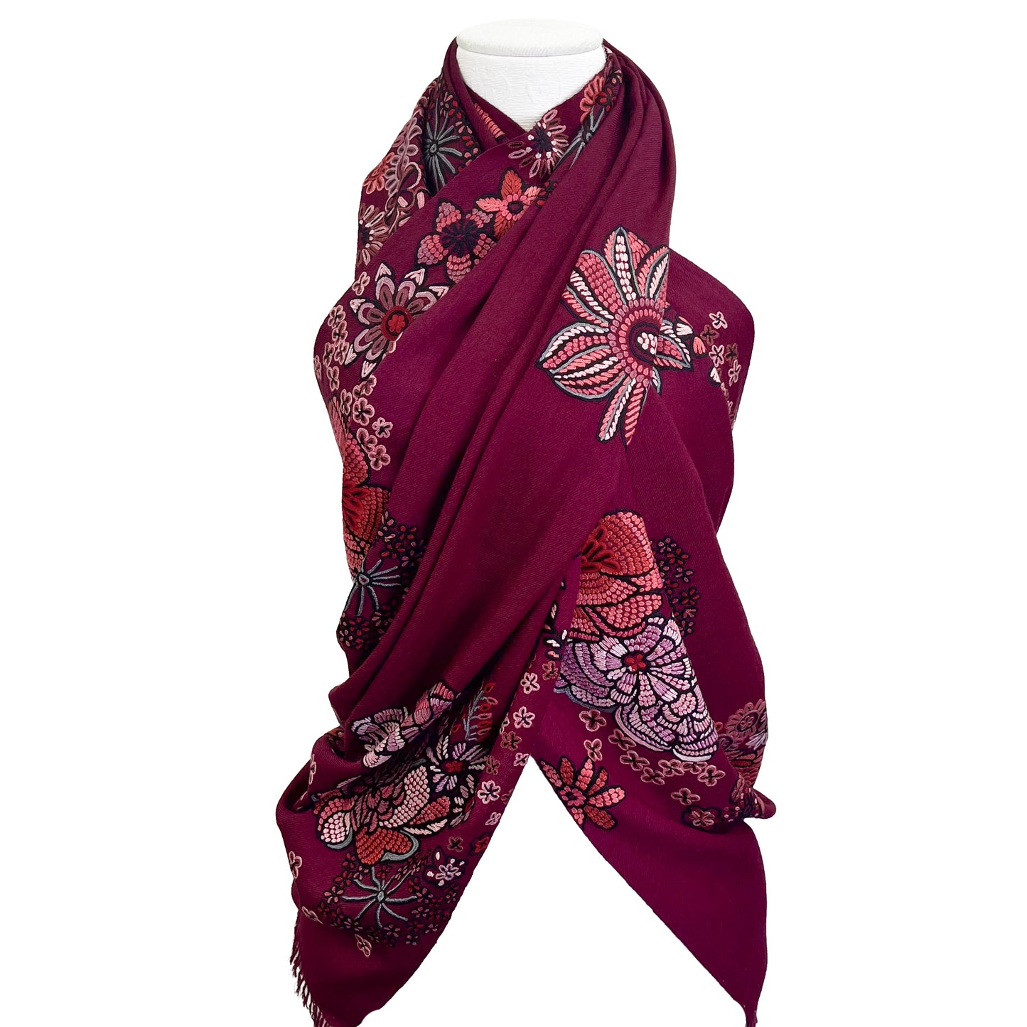 FLOWER MERRY GO ROUND ウール アリー手刺繍ストール (ラディッシュパープル)