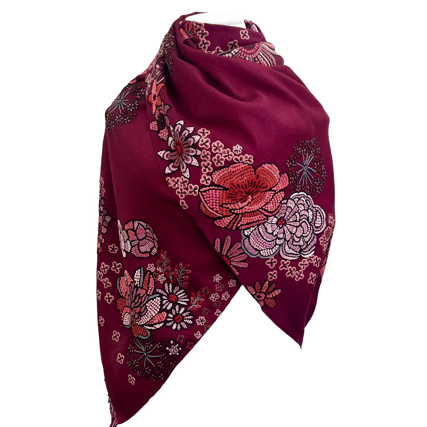 FLOWER MERRY GO ROUND ウール アリー手刺繍ストール (ラディッシュパープル)