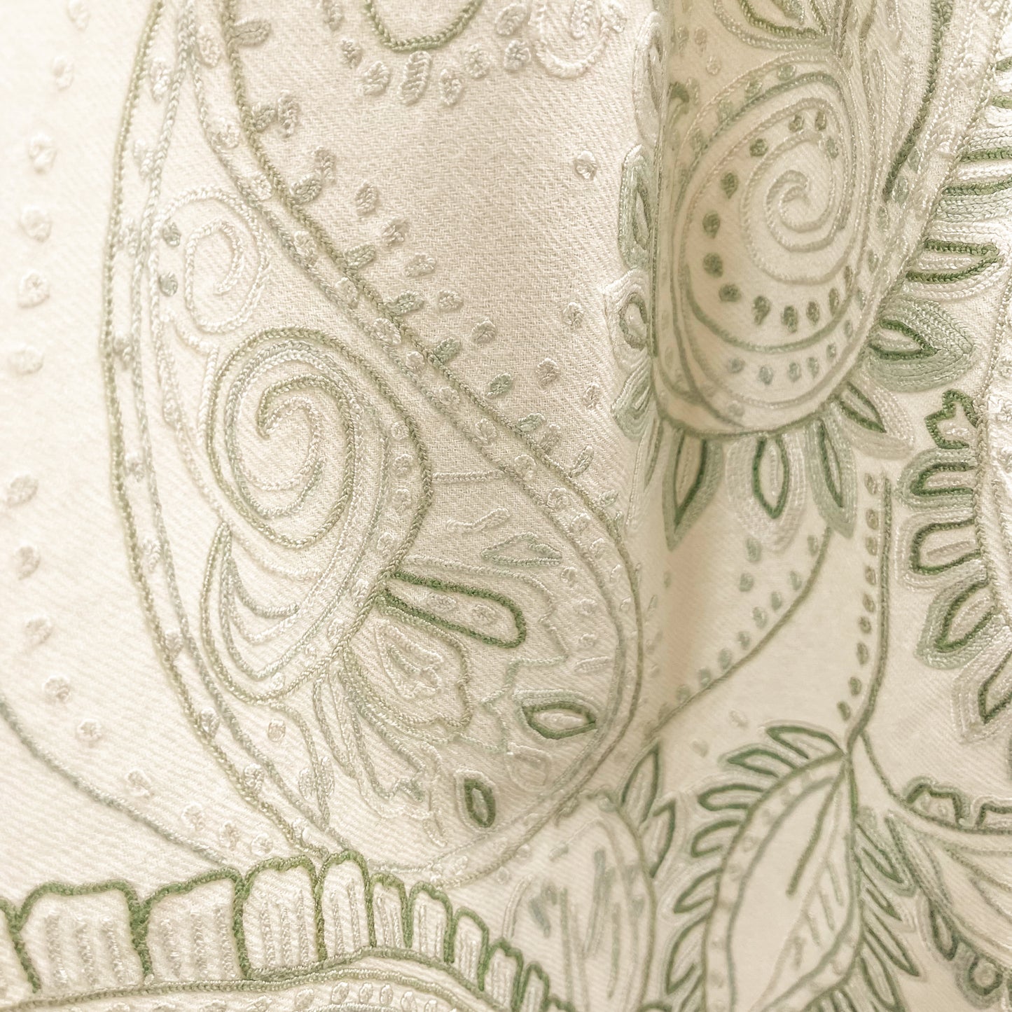 Wool Arly Hand Embroidered Stole (White/Light Green)
