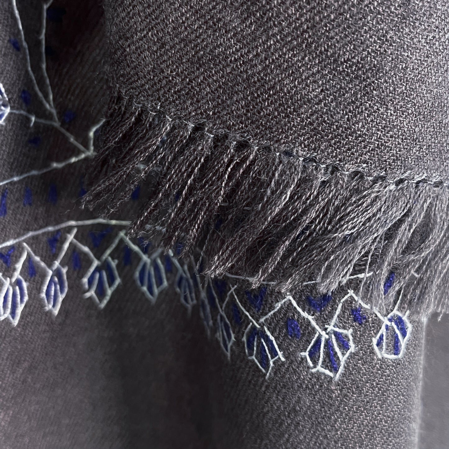 Wool Arly Hand Embroidered Stole (White/Light Green)