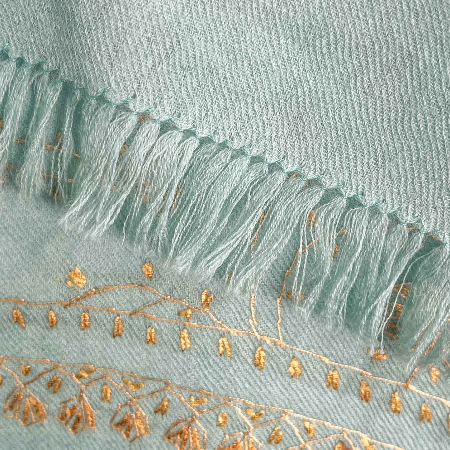 Wool Arly Hand Embroidered Stole (White/Light Green)