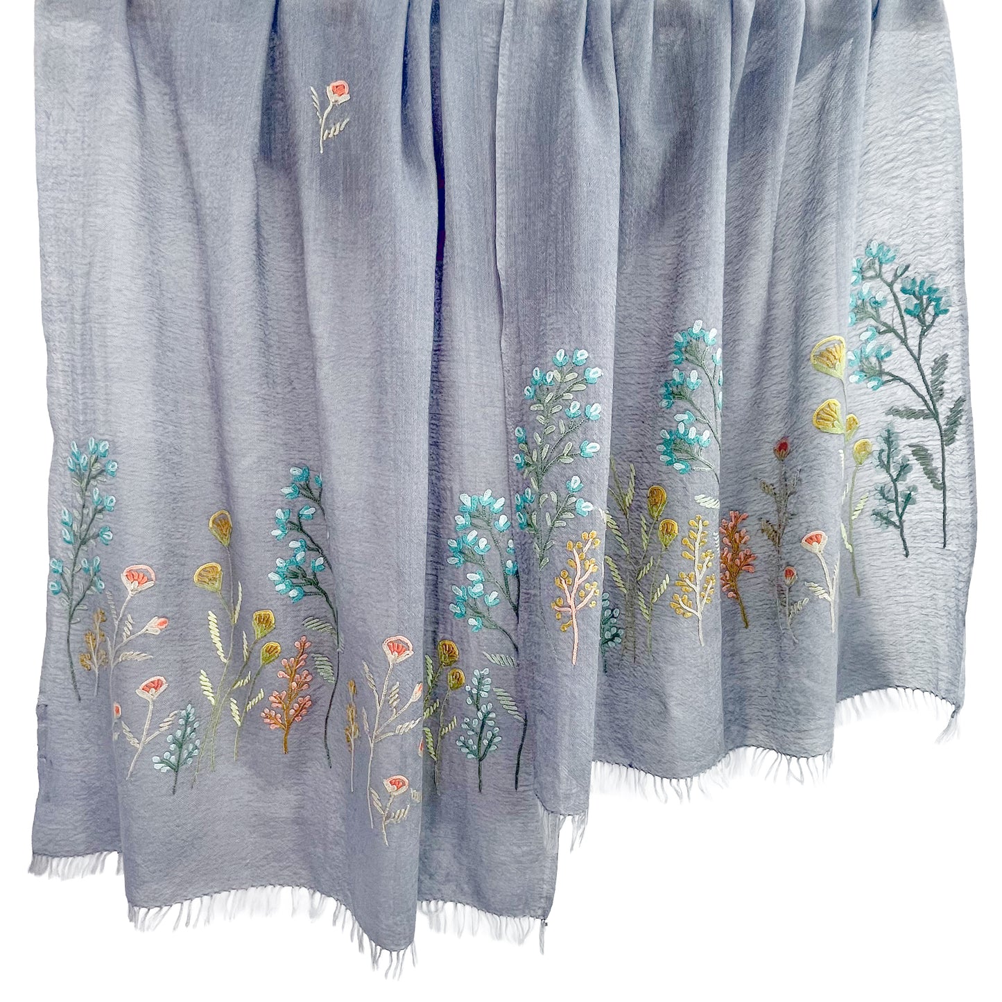 ウール&シルク アリー手刺繍ストール(グレー)