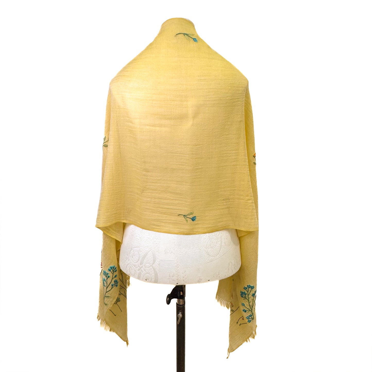 ウール&シルク アリー手刺繍ストール(イエロー)
