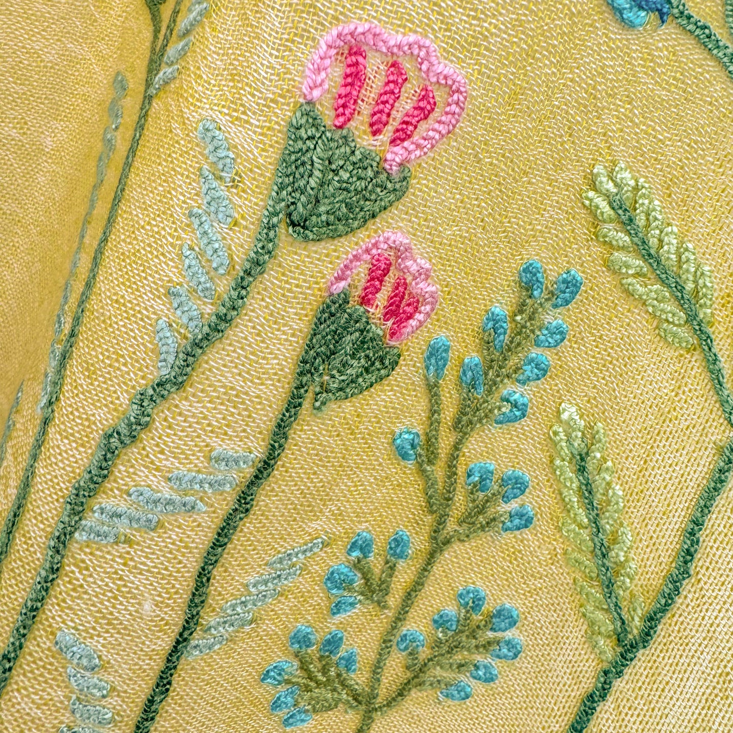 ウール&シルク アリー手刺繍ストール(イエロー)