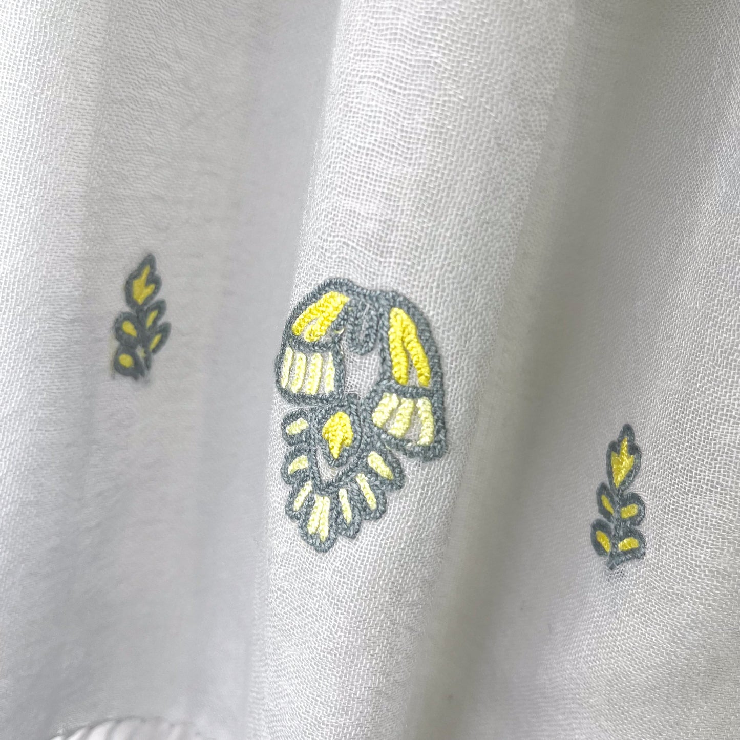 Jewelry Series Lightweight Wool & Silk Allie Hand Embroidered Stole (Light Gray/Yellow)