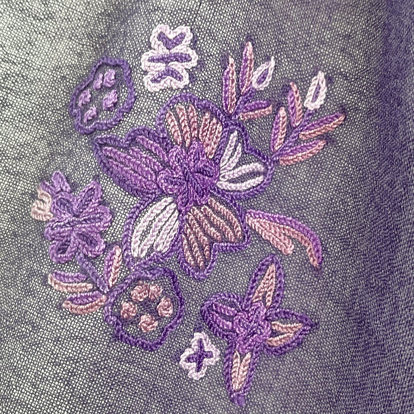 Lace 薄手ウール&シルク アリー手刺繍ストール (ダークパープル)