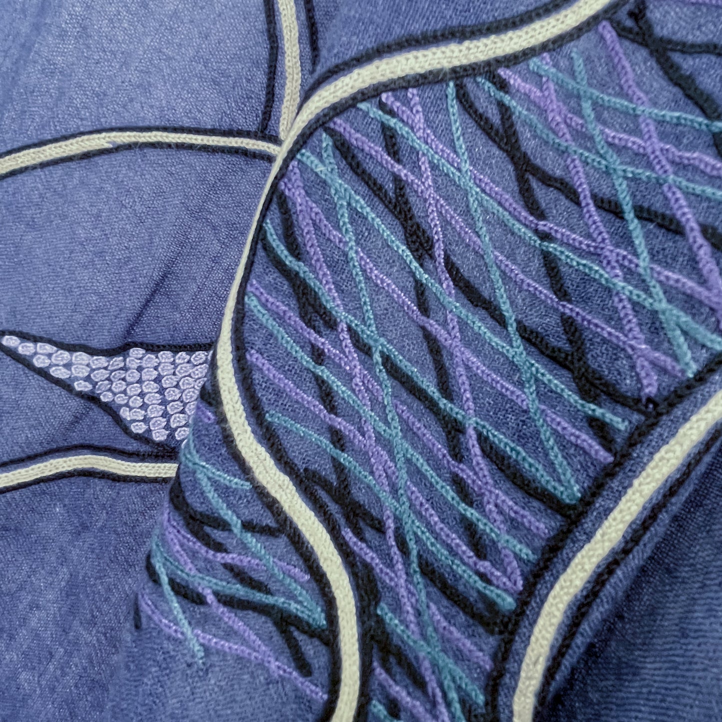 Abstract 薄手ウール&シルク アリー手刺繍ストール (ネイビー)