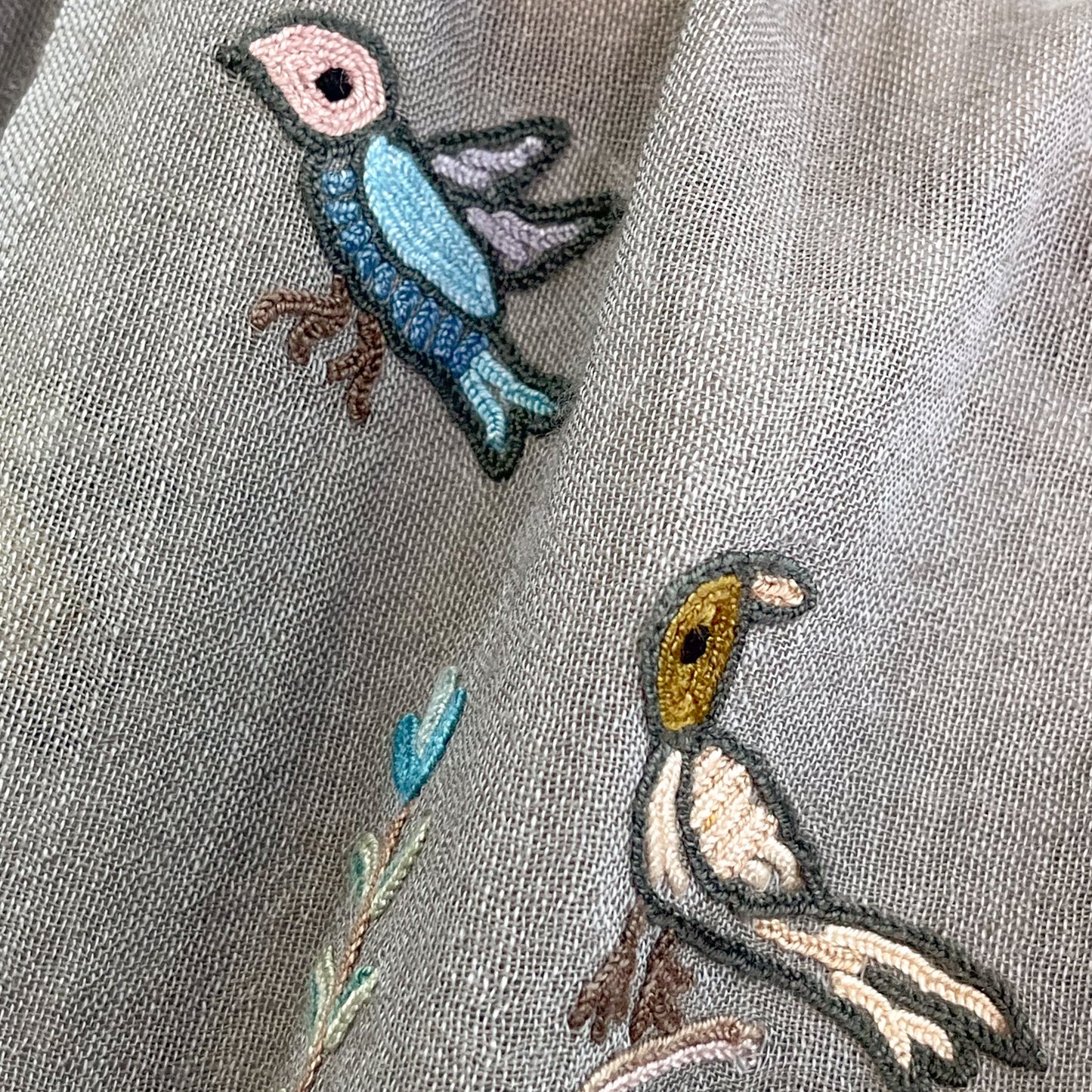 Tree of Life Lightweight Wool & Silk Allie Hand Embroidered Stole (Turquoise)