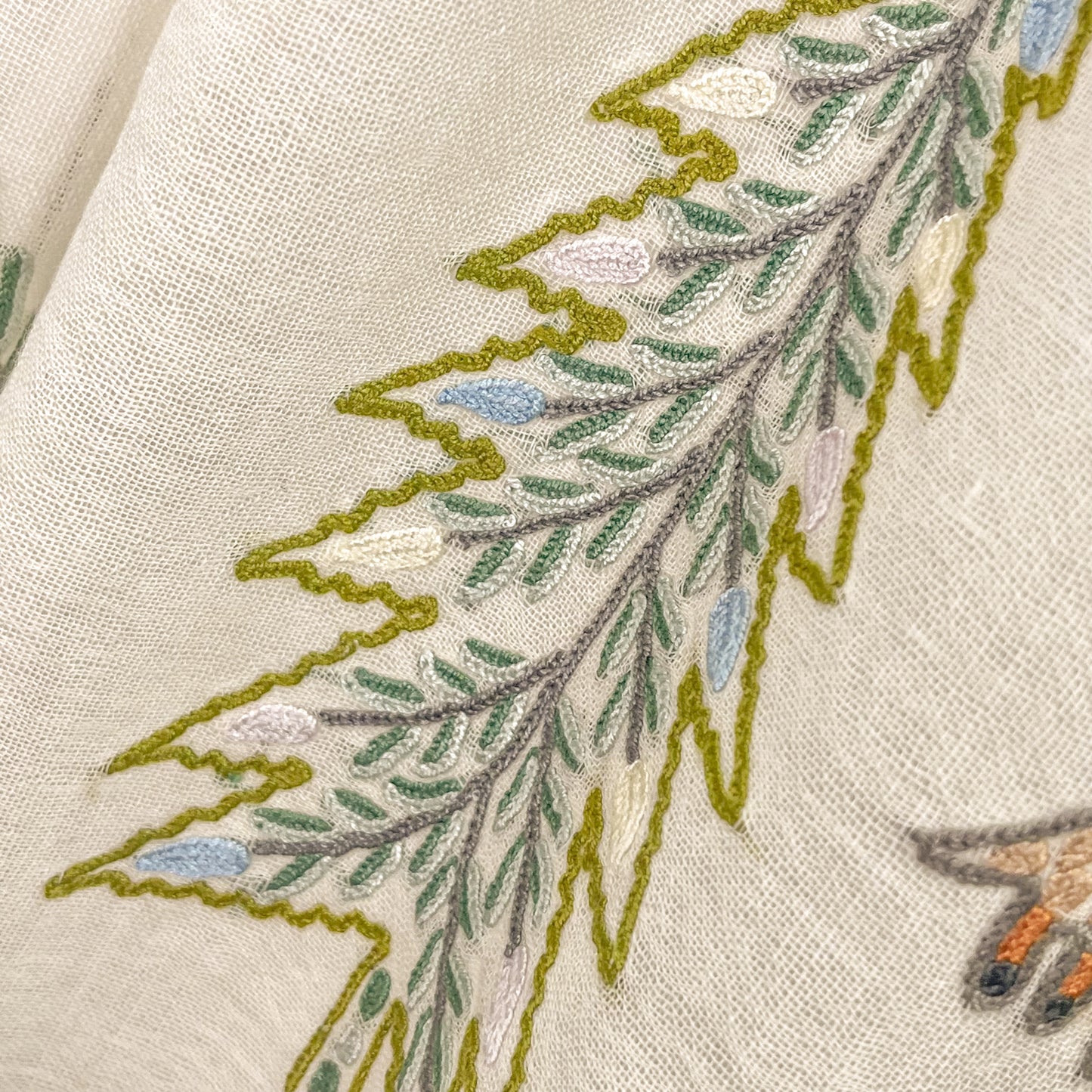 Tree of Life Lightweight Wool & Silk Allie Hand Embroidered Stole (Turquoise)