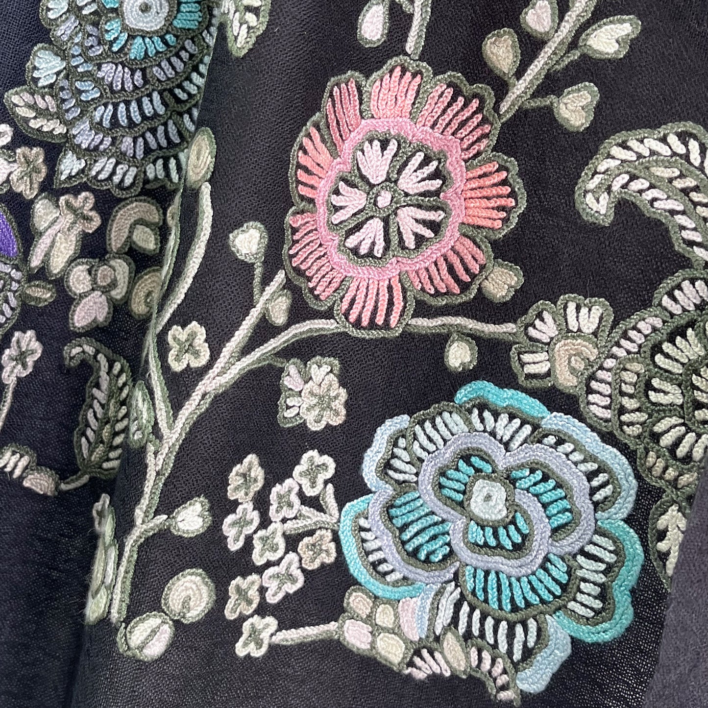 Lightweight wool & silk printed & Allie hand embroidered stole (fuchsia pink)