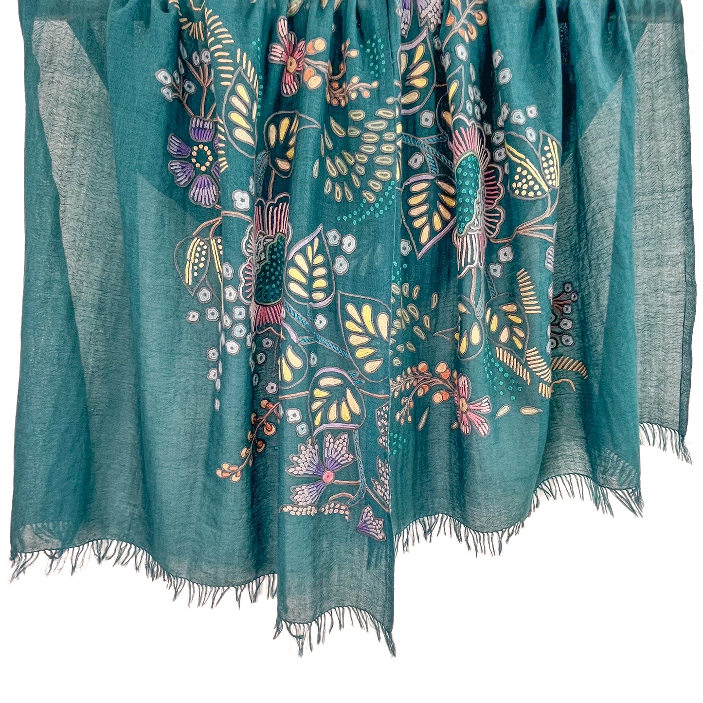Flower Pot Wool & Silk Allie Hand Embroidered Stole (Dark Navy)
