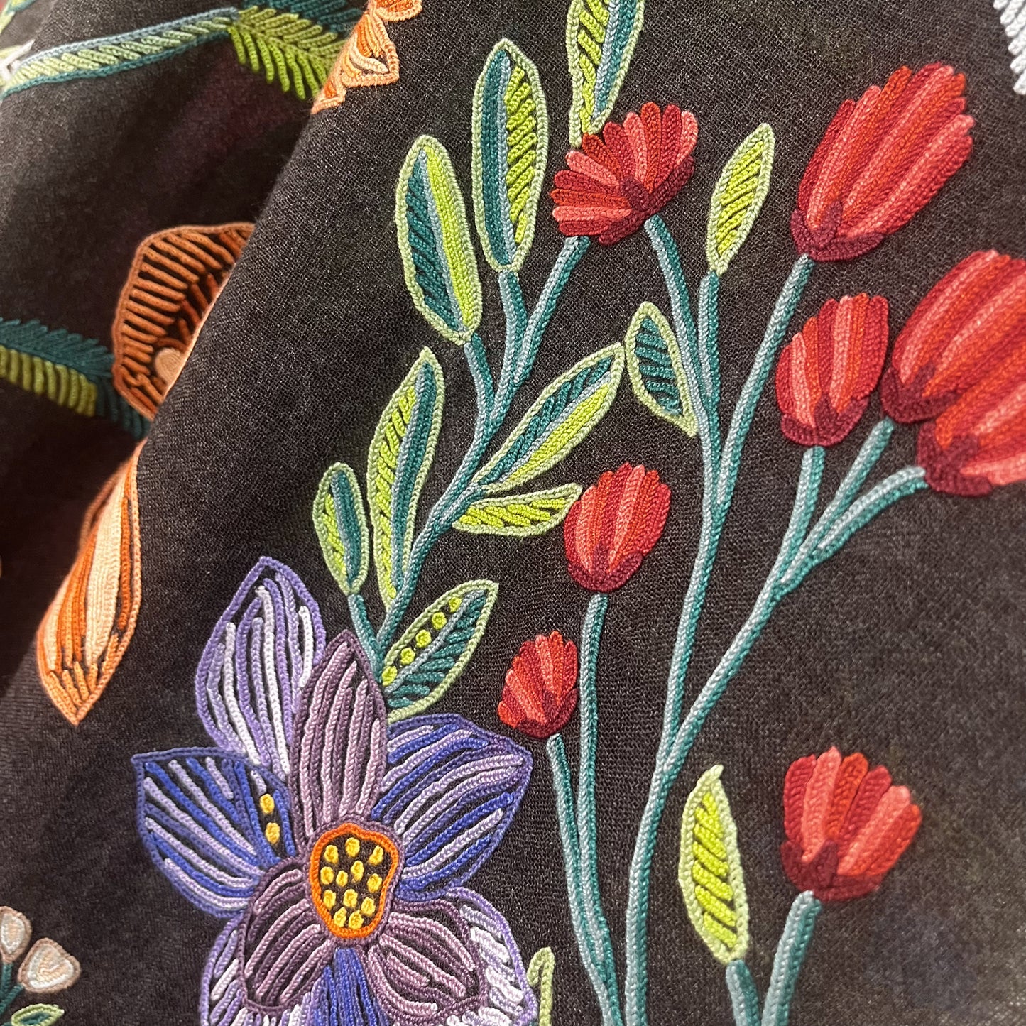 Flower Celebration Wool Ally Hand Embroidered Stole (White/Multi)