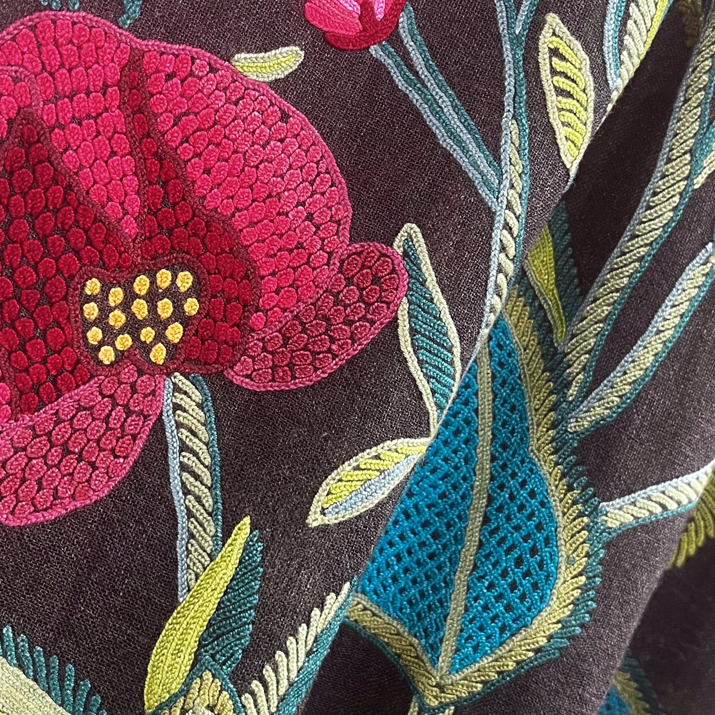 Flower Celebration Wool Ally Hand Embroidered Stole (White/Multi)