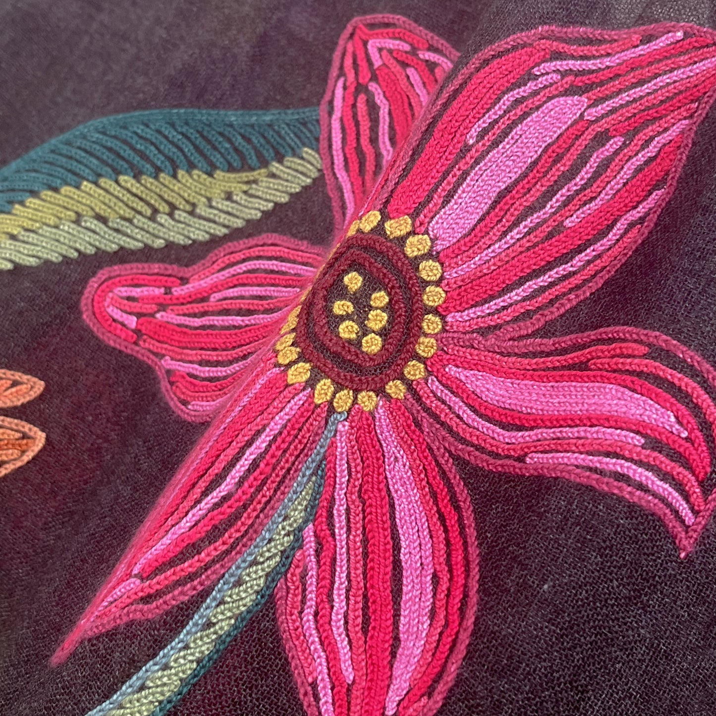 Flower Celebration Wool Ally Hand Embroidered Stole (White/Multi)