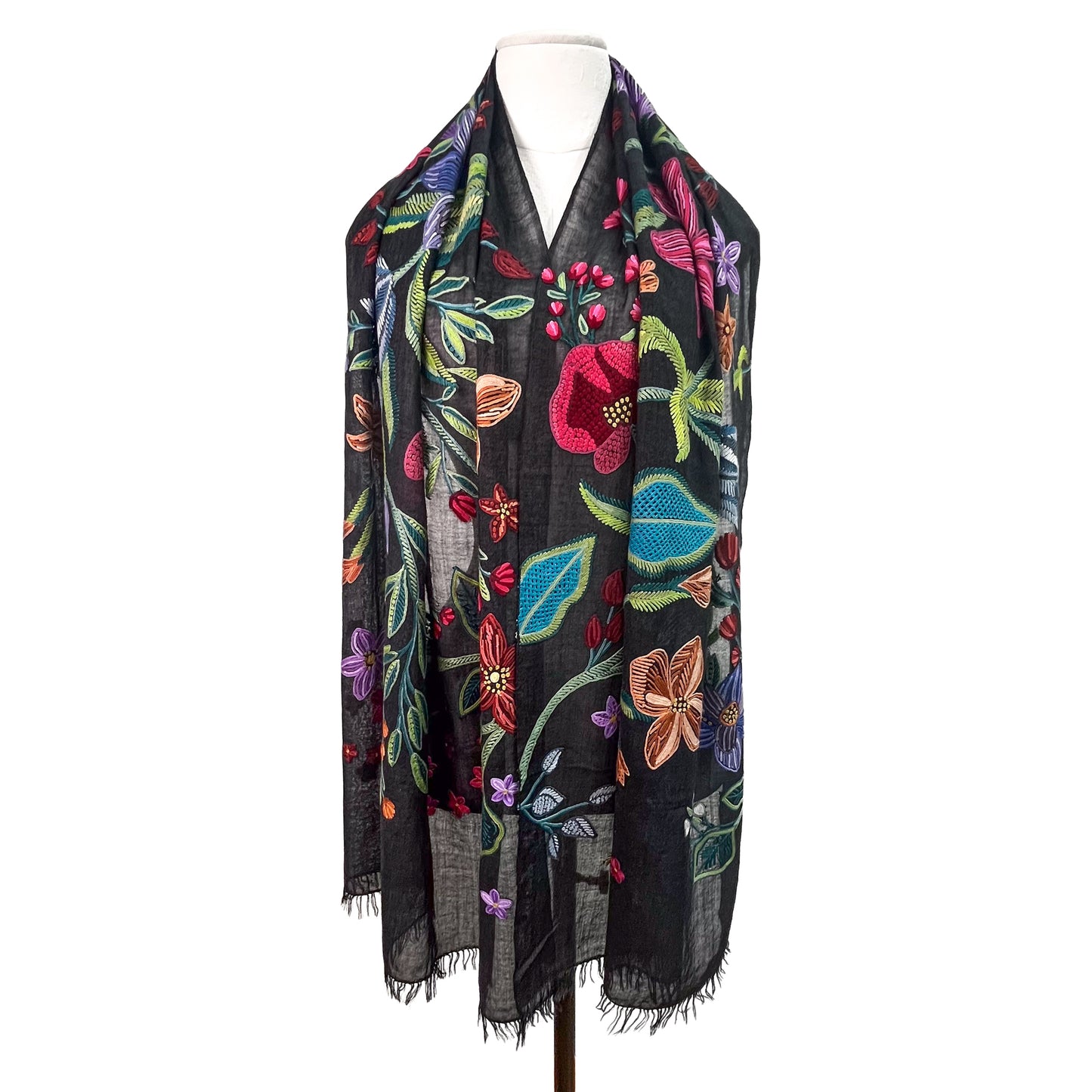 Flower Celebration Wool Ally Hand Embroidered Stole (White/Multi)