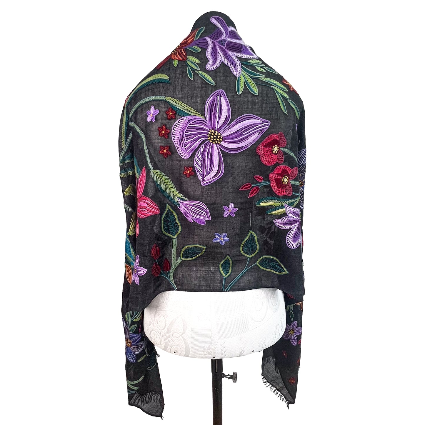 Flower Celebration Wool Ally Hand Embroidered Stole (White/Multi)