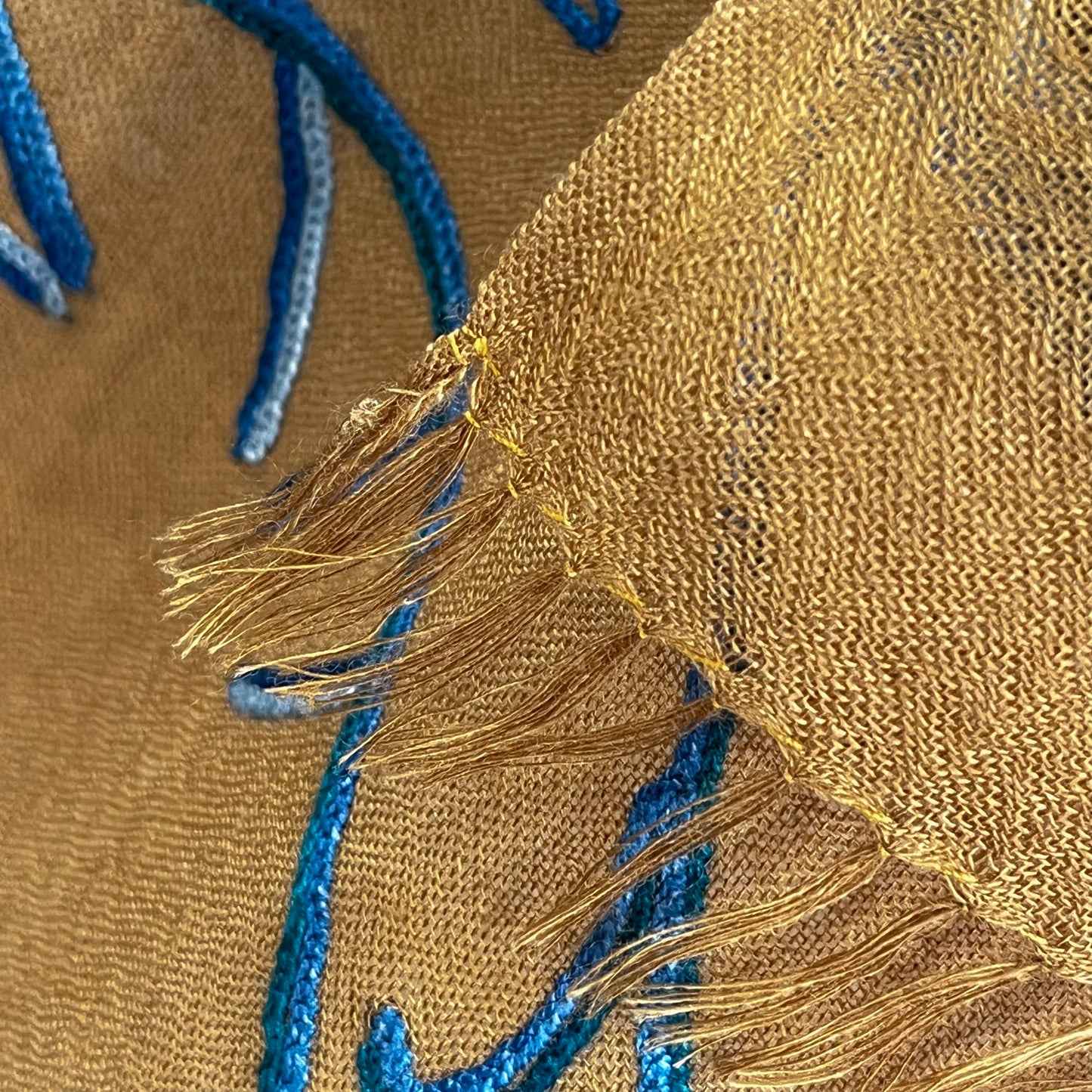 薄手ウール&シルク アリー&ニードル手刺繍ストール(ダークオリーブ)