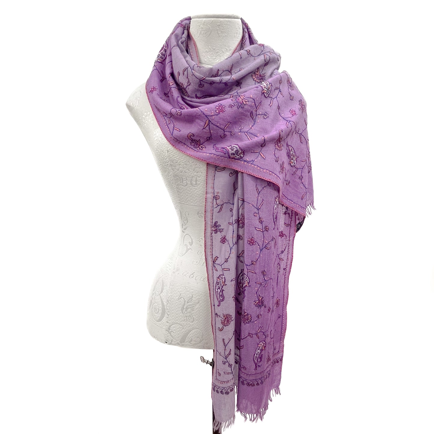 Wool & Silk Needle Embroidered Stole (Light Purple)