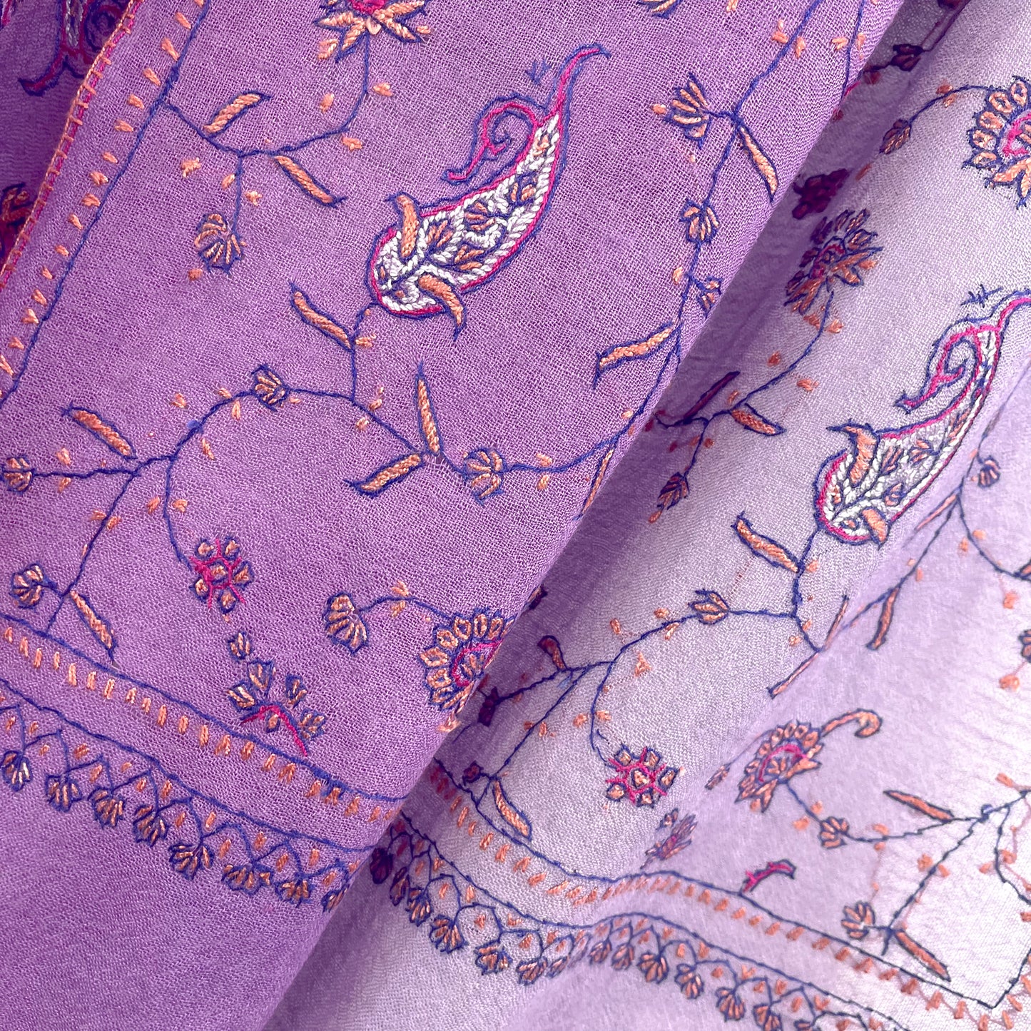Wool & Silk Needle Embroidered Stole (Light Purple)