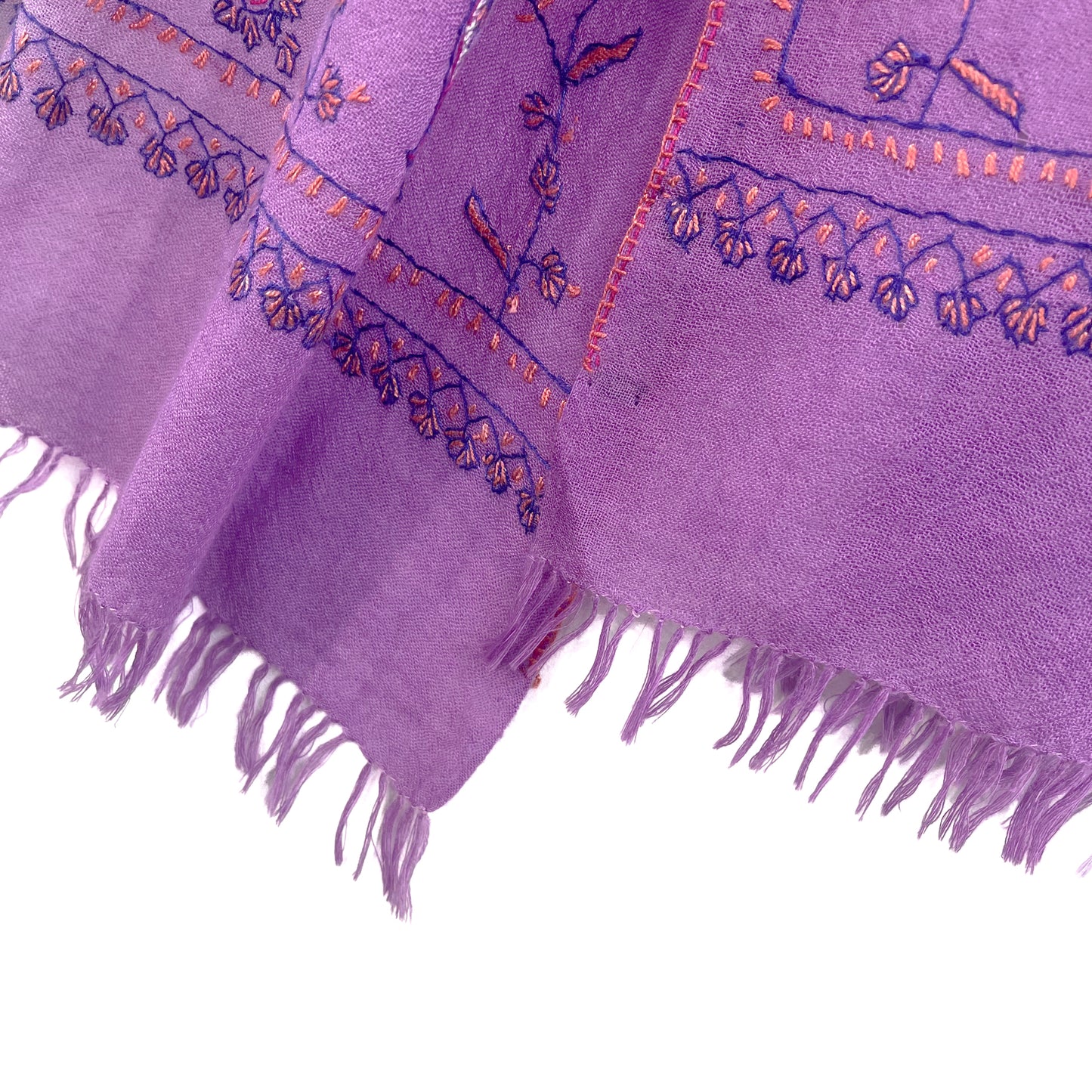 Wool & Silk Needle Embroidered Stole (Light Purple)