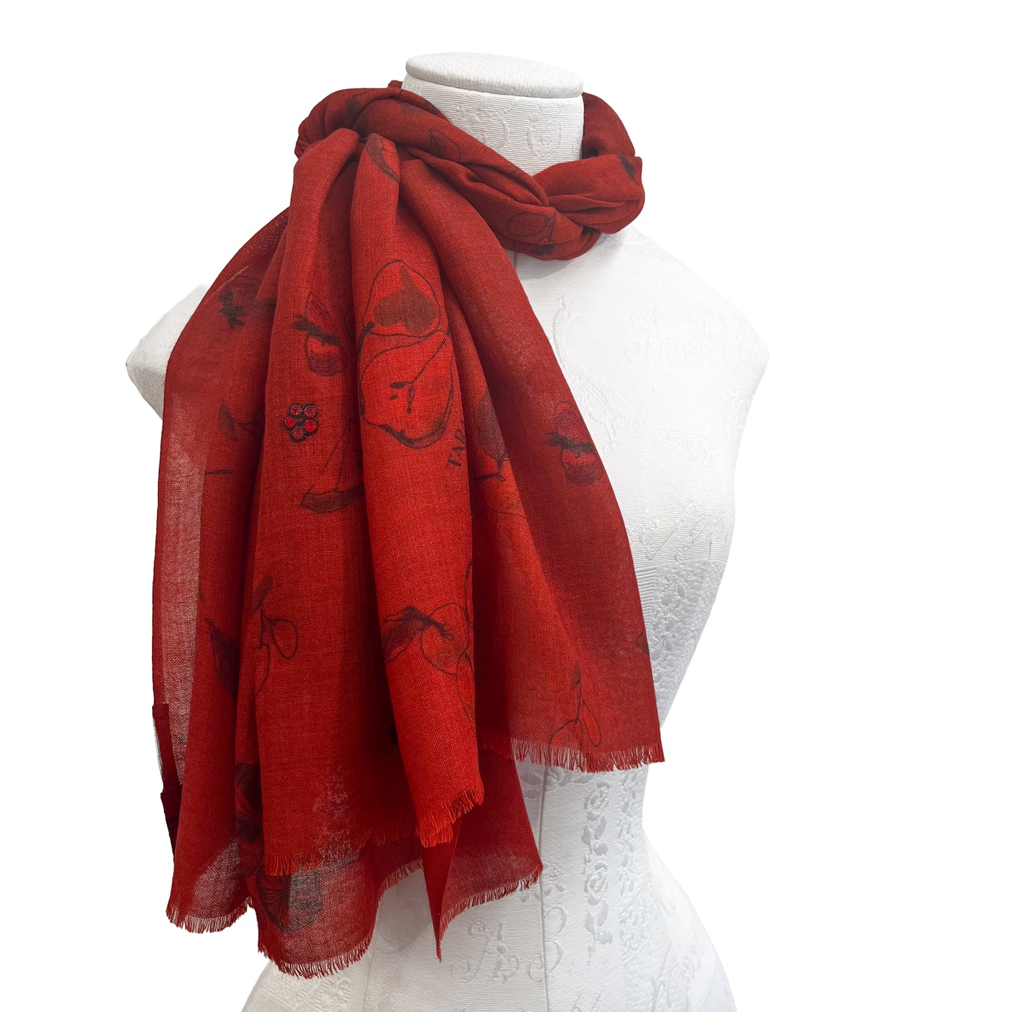 【期間限定スペシャル価格】薄手ウールシルクプリント&アリー手刺繍ストール (アソーテッド)【34%OFF】