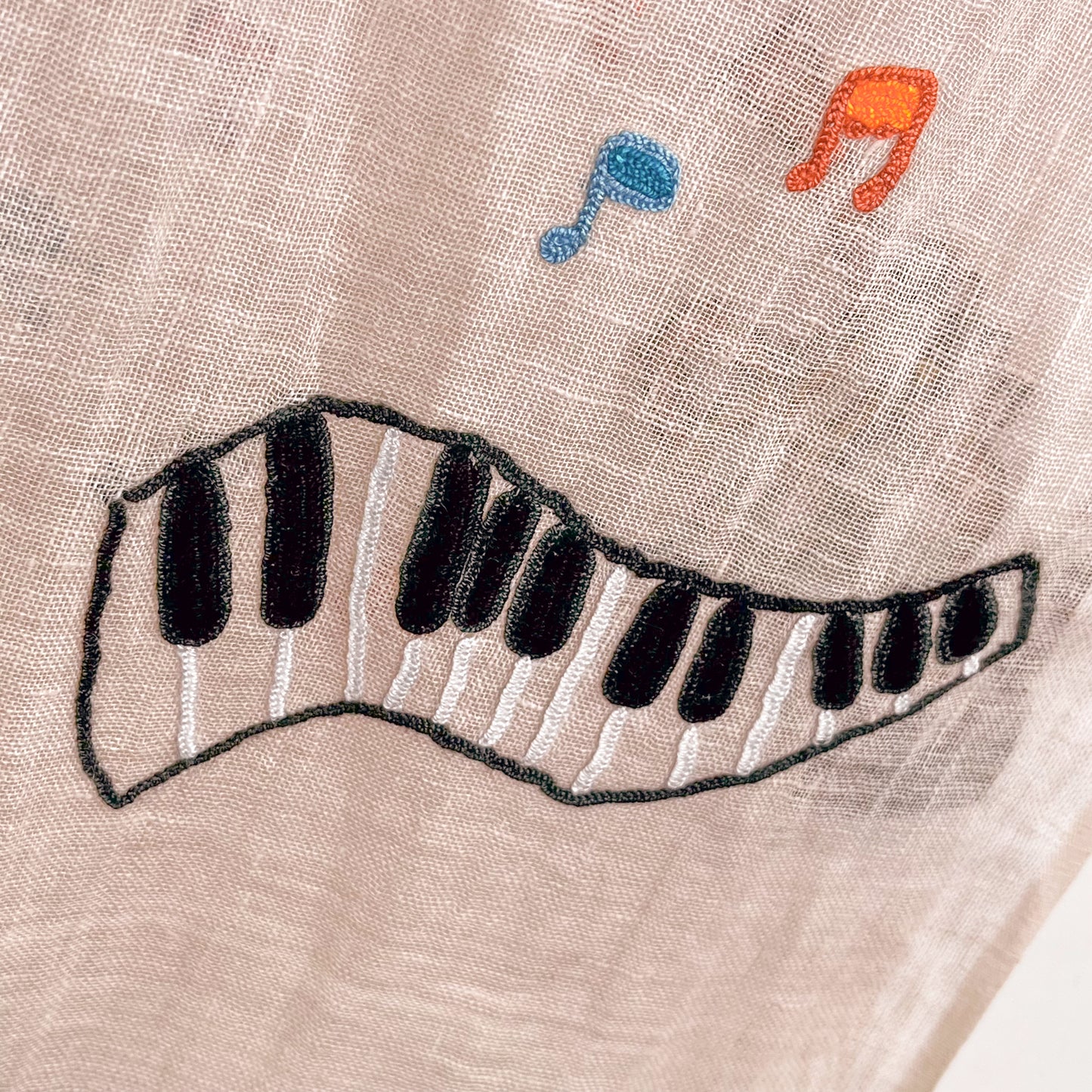 JAZZ pattern wool/silk Allie hand embroidered stole 40cm wide (beige) S-WTA2555JZ_0151