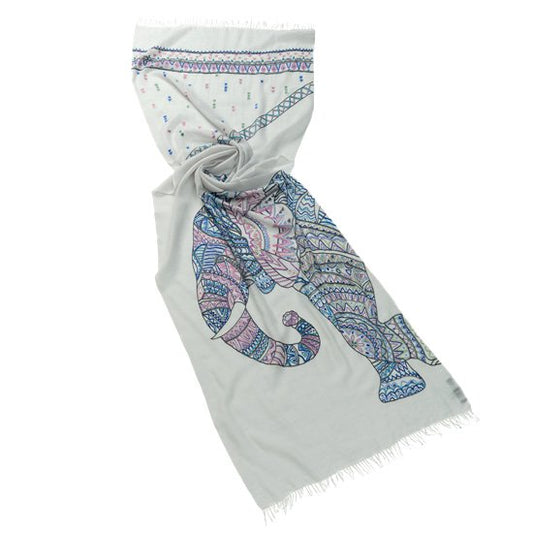 Elephant wool & silk Allie hand embroidered stole (light blue)