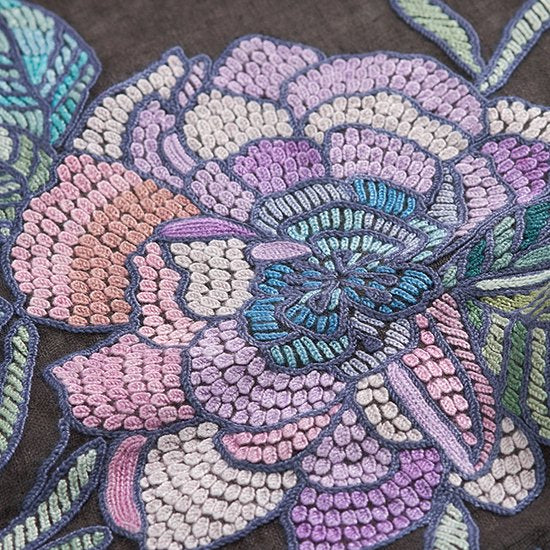 FLOWER BOUQUET 麻素材 アリー手刺繍ストール (オフブラック)