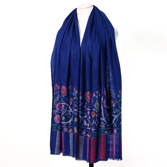 Handwoven cashmere crab weave shawl (navy)