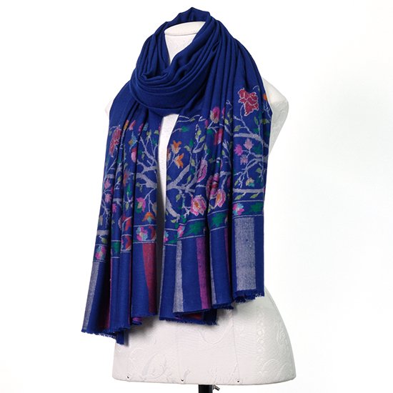 Handwoven cashmere crab weave shawl (navy)