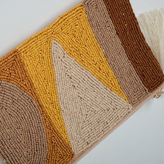 ビーズ刺繍2WAYポーチ (イエロー)