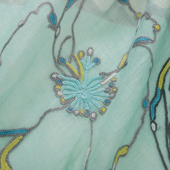 TARA BLANCA Original Print & Ally Hand Embroidered Stole (Light Green)