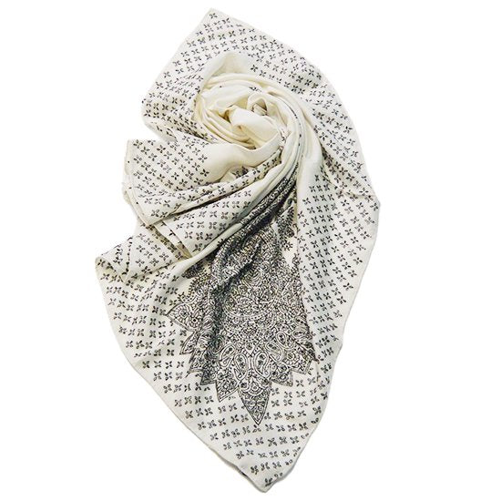Silk Needle-Embroidered Stole (White)