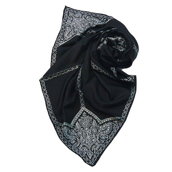 Silk Needle-Embroidered Stole (Black)