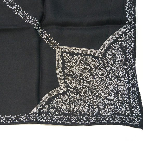 Silk Needle-Embroidered Stole (Black)
