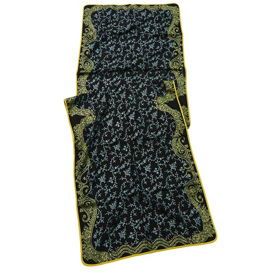 Silk Needle Hand Embroidered Stole (Black/Gray)