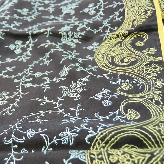 Silk Needle Hand Embroidered Stole (Black/Gray)