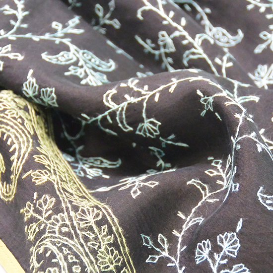 Silk Needle Hand Embroidered Stole (Black/Gray)