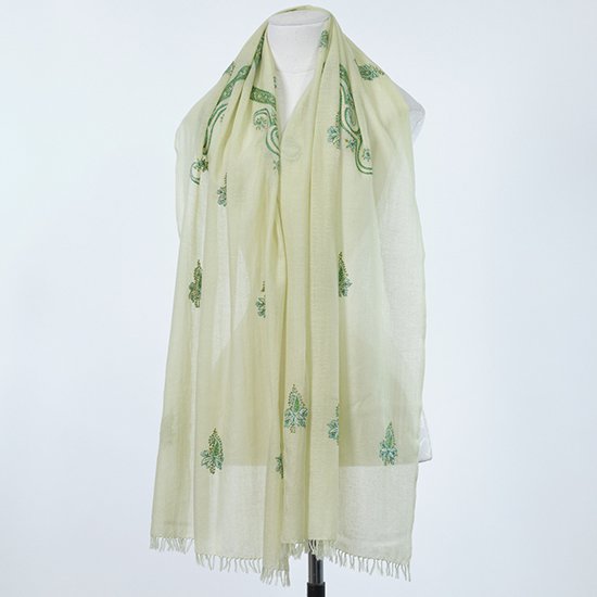 ウール&シルク ニードル手刺繍ストール (アップルグリーン) – TARA