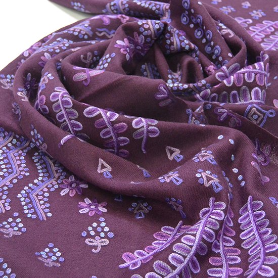 ウール アリー手刺繍ストール (ダークパープル)